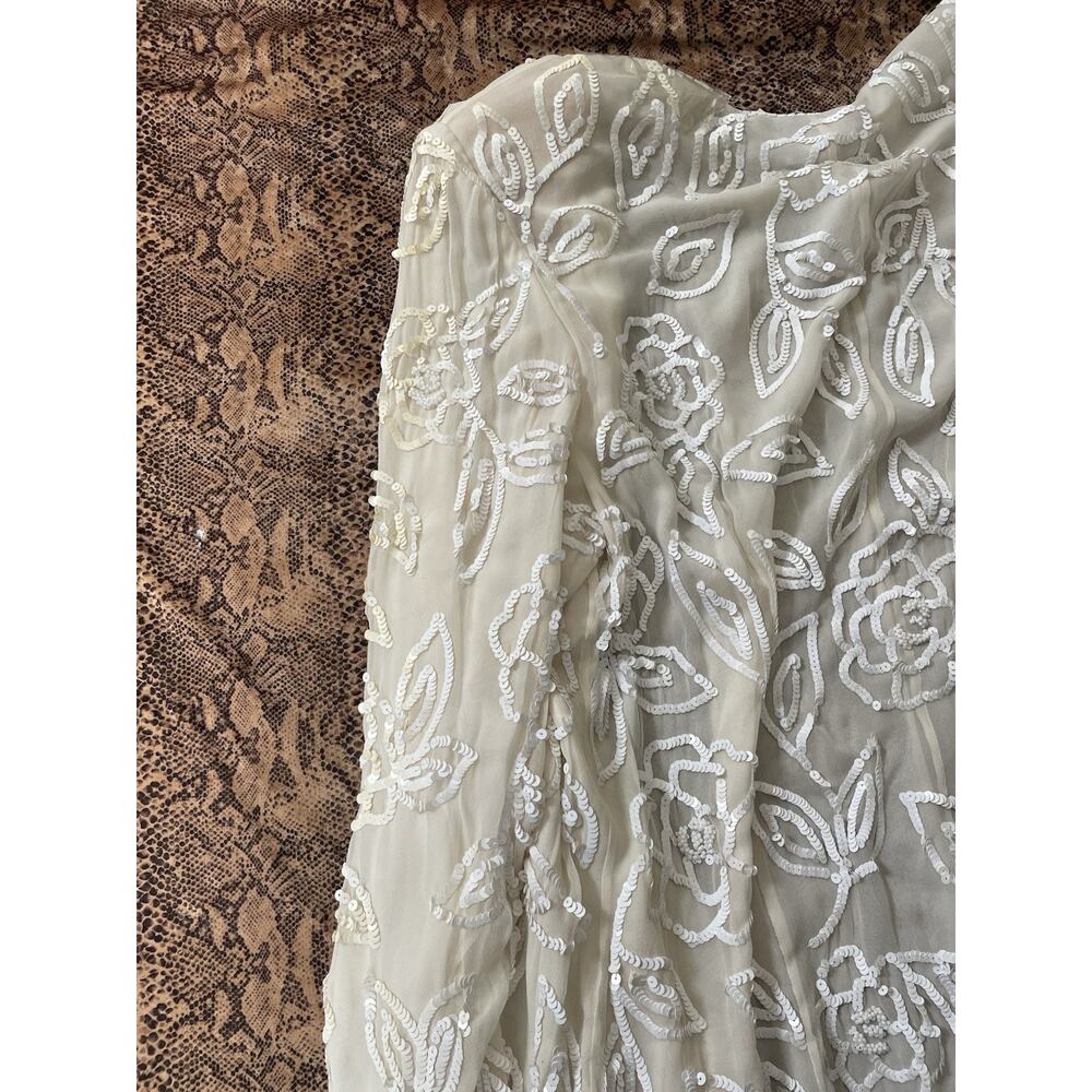 NWT AJ Bari White Cream Beaded Sequin Silk Oversized Long Sleeve Shirt Jacket 14 - Picture 7 of 9